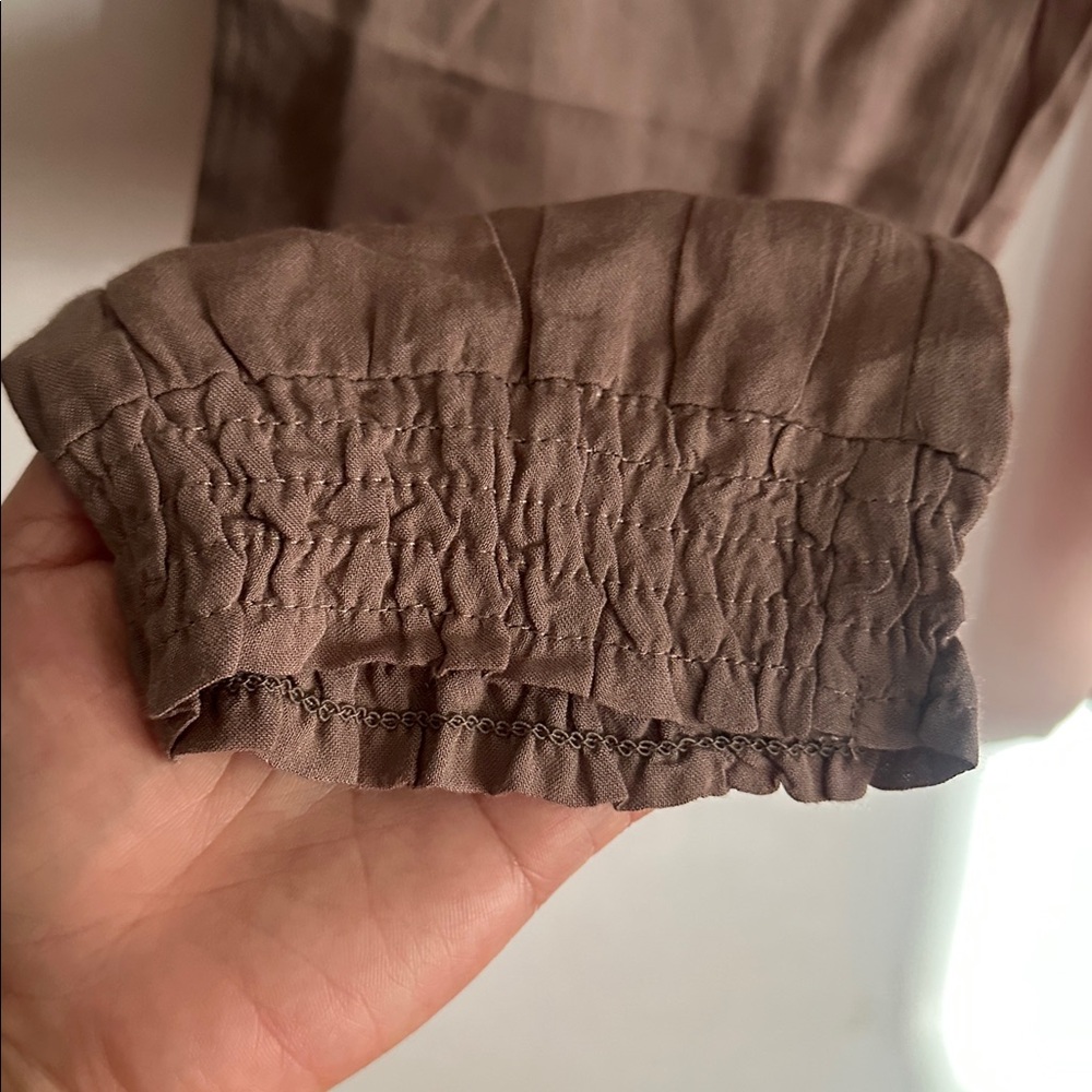 hanger Tan Elastic Waist Elastic Ankle Sheer Pants - Picture 3 of 4